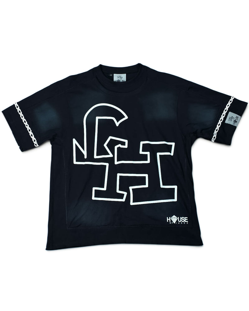 House of Juelz black double layer shirt front view