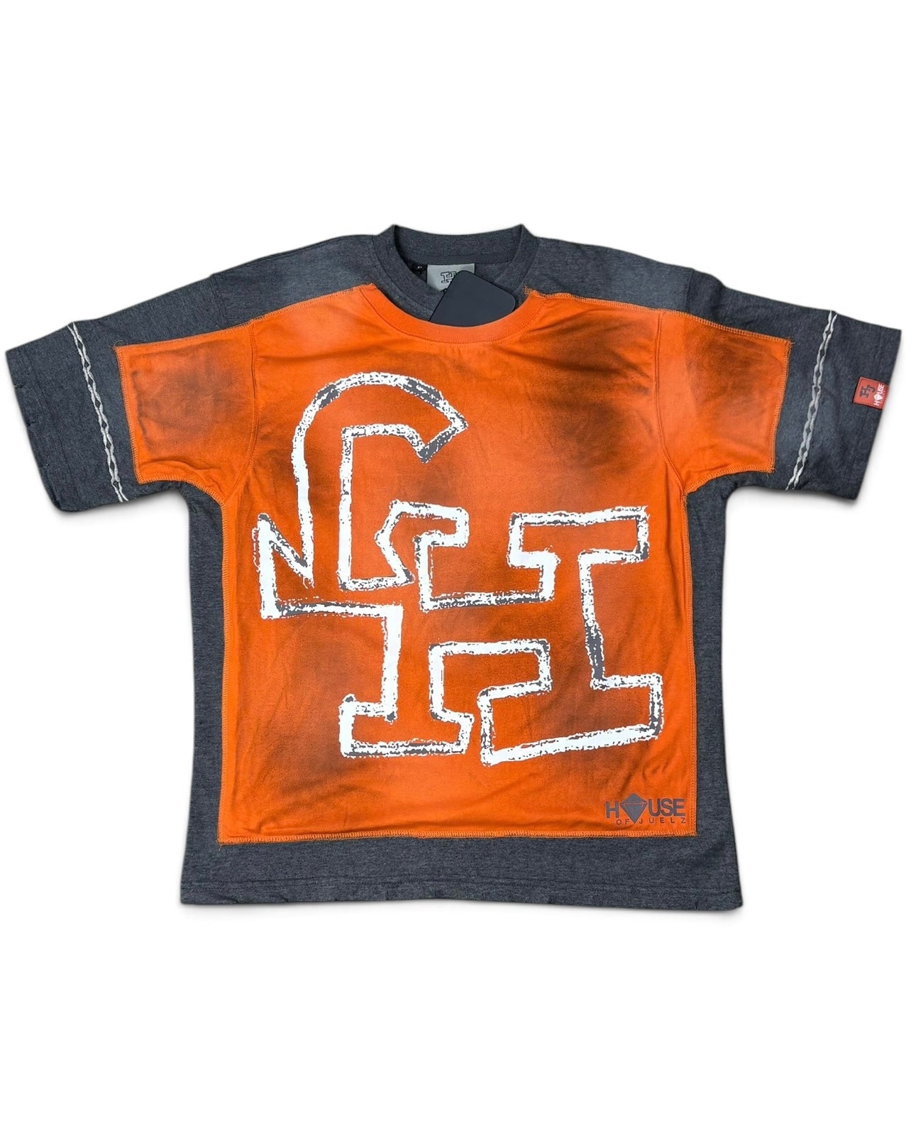 House of Juelz orange double layer shirt front pocket detail