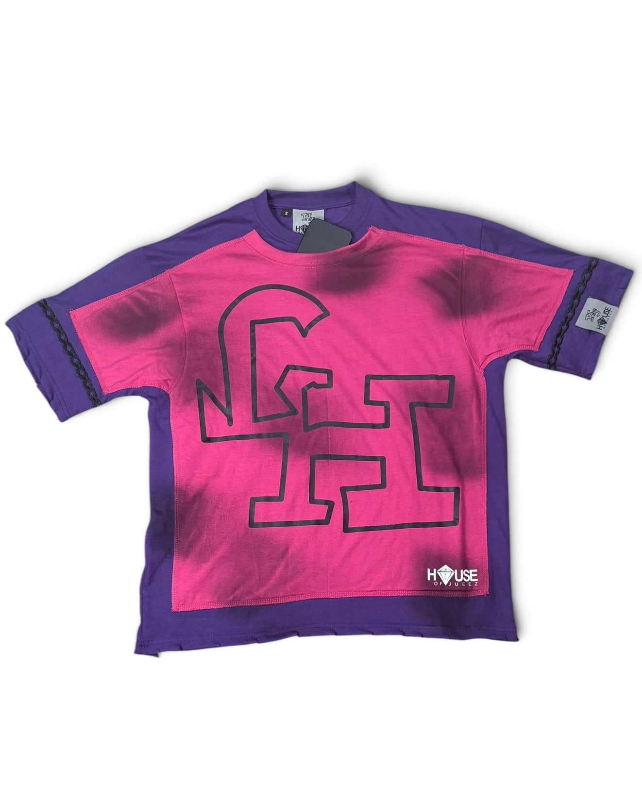 House of Juelz purple and pink double layer shirt layered construction and pocket detail